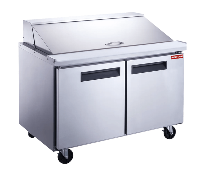New Air NPT-060-MSA 60" Refrigerated Solid 2-Doors Mega Top Salad/Sandwich Prep Table with 405L Capacity - 115V, 280W - CA