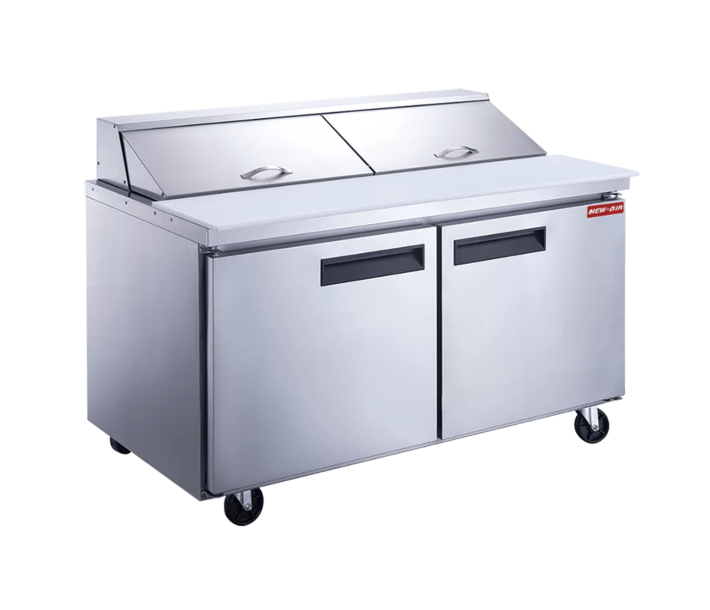 New Air NPT-060-SA 60" Refrigerated Solid 2-Doors Salad/Sandwich Prep Table with 405L Capacity - 115V, 280W - CA