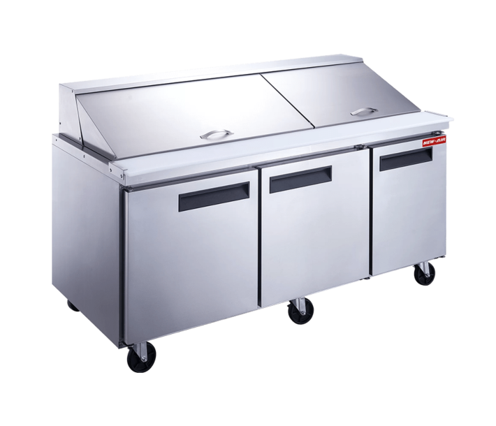New Air NPT-072-MSA 72.5" Refrigerated Solid 3-Doors Mega Top Salad/Sandwich Prep Table with 499L Capacity - 115V, 380W - CA