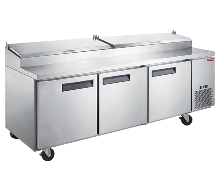 New Air NPT-092-PI 92" Refrigerated Solid 3-Door Pizza Prep Table with 684L Capacity - 115V, 660W - CA
