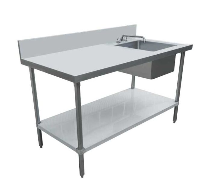 Omcan 24" x 48" All Stainless Steel Table with Right Sink and 6" Backsplash - CA