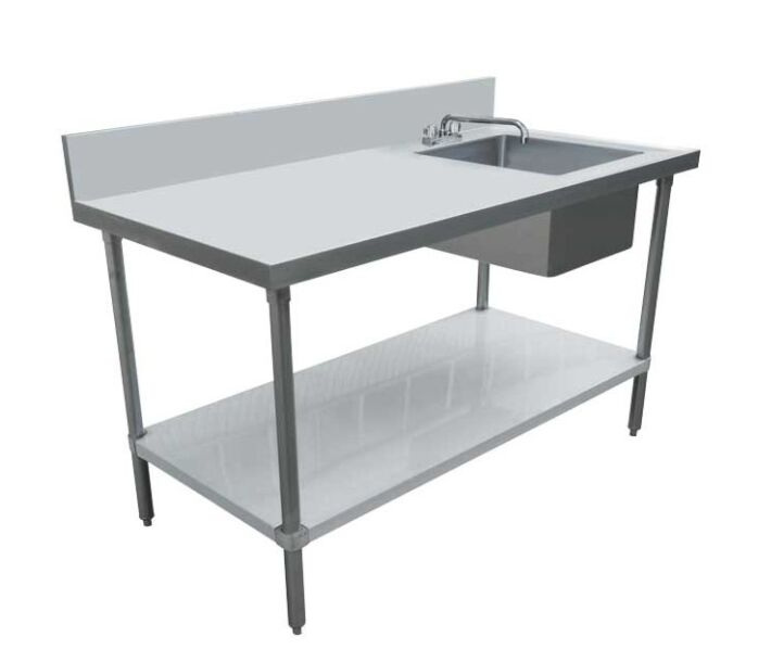 Omcan 30" x 48" All Stainless Steel Table with Right Sink and 6" Backsplash - CA