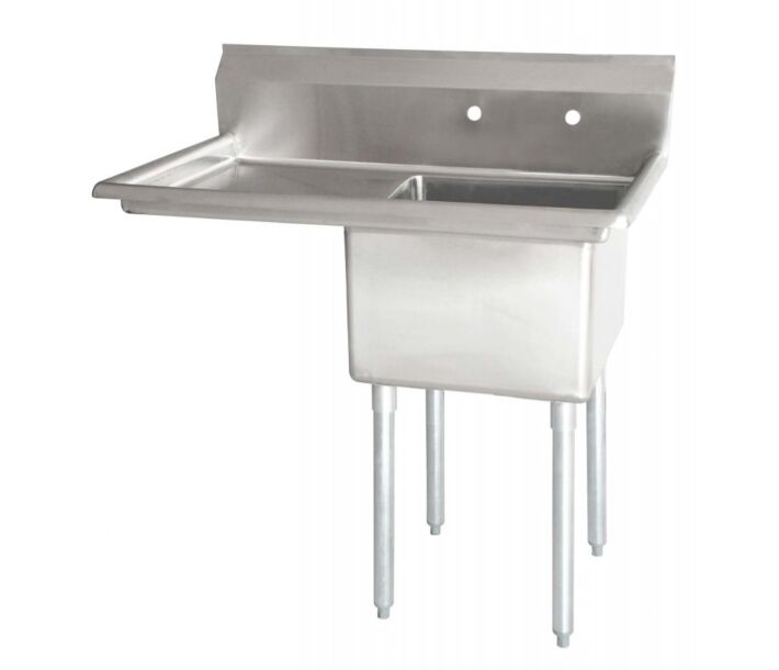 Zanduco 50.5" 18-Gauge One Compartment Stainless Steel Sink with 1.8" Corner Drain and Left Drain Board - 24" X 24" X 14" Bowl - CA