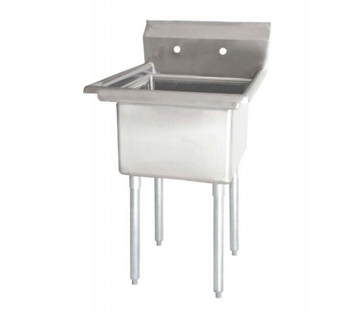 Zanduco 23" 18-Gauge One Compartment Stainless Steel Sink with 1.8" Corner Drain and No Drain Board - 18" X 21" X 14" Bowl - CA