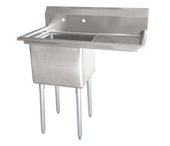 Zanduco 50.5" 18-Gauge One Compartment Stainless Steel Sink with 1.8" Corner Drain and Right Drain Board - 24" X 24" X 14" Bowl - CA