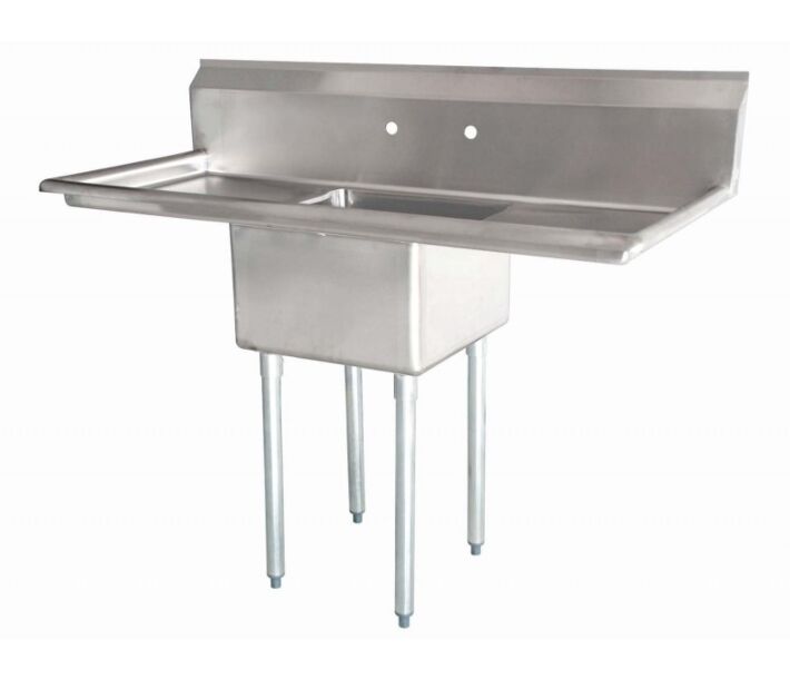 Zanduco 54" 18-Gauge One Compartment Stainless Steel Sink with 1.8" Corner Drain and Two Drain Boards - 18" X 21" X 14" Bowl - CA