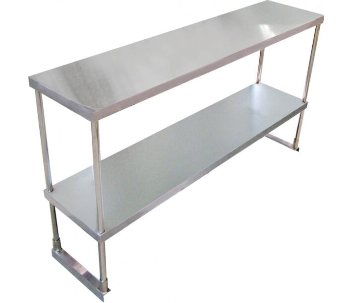 Omcan Stainless Steel Double Tier Overshelf 14" x 48" with Stainless Leg and Socket and 32" Height - USA