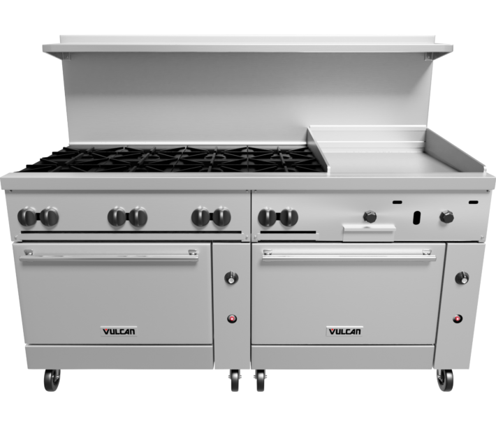 Vulcan 72SS-8B24GTP Endurance Series 72" Range with 1 Standard and 1 Convection oven, 8 Burners and 24" Thermostatic Griddle - Liquid Propane - CA
