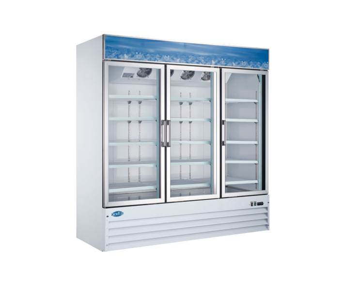 Zanduco 80" 3-Door Swing Glass Door White Reach-In Merchandiser Freezer with 1650L Capacity - 110-120V - CA
