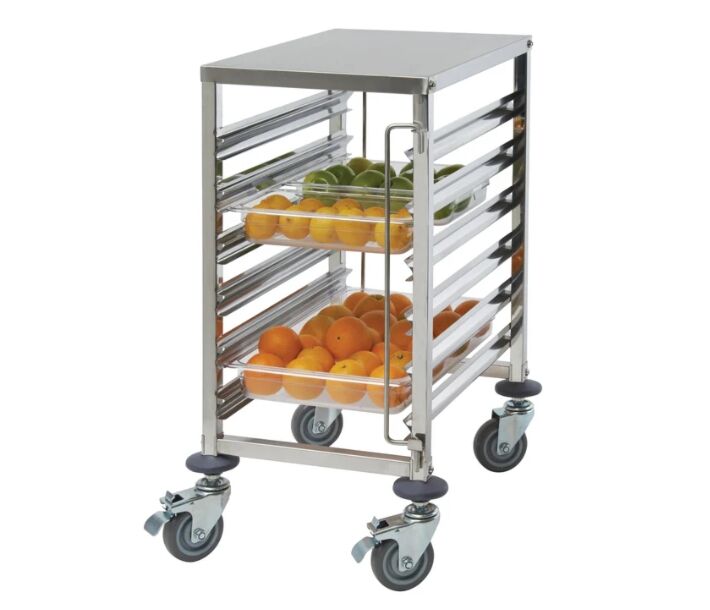 Winco SRK-12 12-Tier Stainless Steel End-Load Steam Table Pan / Bun Tray Racks with Brakes - USA