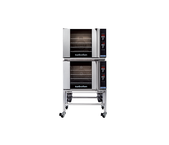 Turbofan E31D4/2C  32" Half Size Sheet Pan Digital/Electric Convection Ovens Double Stacked With Caster Base Stand - CA
