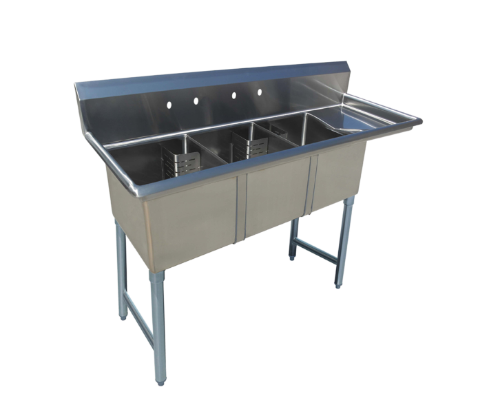 EFI SI824-3L 24" x 24" x 14" Corner Drain Three Compartment Sink With Left Drain Board - CA