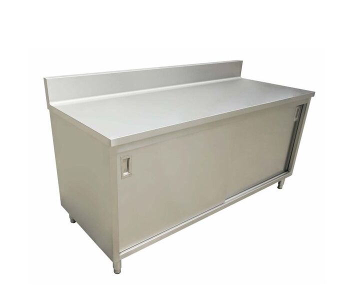 Zanduco 24" x 60" Stainless Steel Enclosed Worktable with Cabinet, Sliding Doors and Backsplash - USA