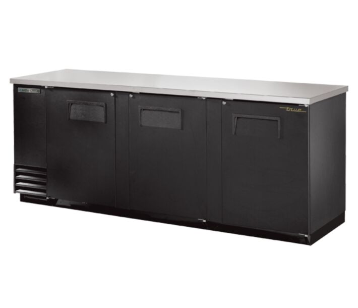 True TBB-4-HC 90" 3-Solid Swing Door Back Bar Cooler Refrigerator - 115V - USA