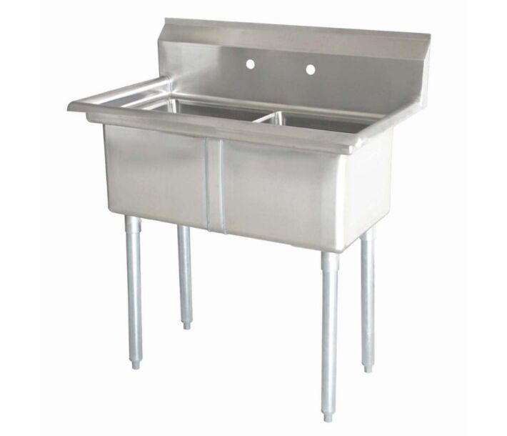 Zanduco 41" 18-Gauge Two Compartment Stainless Steel  Sink with 1.8" Corner Drain and No Drain Board - 18" X 21" X 14" Bowls - CA