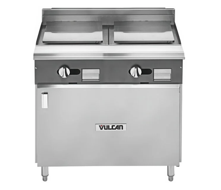 Vulcan V2P36B V Series 36" Dual 18" Plancha Top Gas Range with Cabinet Base and 35,000 BTU - Natural Gas/Liquid Propane - USA