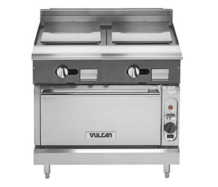 Vulcan V2P36C V Series 36" Dual 18" Plancha Top Gas Range with Convection Oven and 67,000 BTU - Natural Gas/Liquid Propane - USA