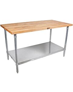 John Boos JNS11 30" x 72" Maple Top Work Table, 1.5" Thickness - Galvanized Base & Shelf - USA