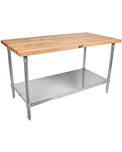 John Boos JNS13 30" x 96" Maple Top Work Table, 1.5" Thickness - Galvanized Base & Shelf - USA