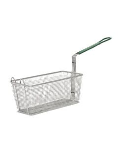 Omcan 13 1/4" x 6 1/2" x 5 7/8" H Nickel Plated Iron Fryer Basket with Front Hook