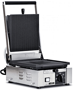 Trento Elite Series 10" x 9" Single Panini Grill with Grooved Top and Bottom Grill Surface