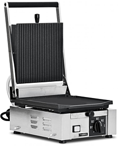 Trento Elite Series 10" x 9" Single Panini Grill with Grooved Top and Smooth Bottom Grill Surface