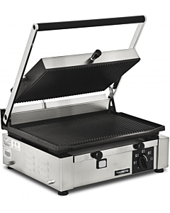 Trento Elite Series 10" x 14" Single Panini Grill with Grooved Top and Bottom Grill Surface
