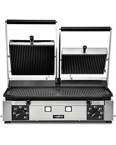 Trento Elite Series 10" x 19" Double Panini Grill with Grooved Top and Bottom Grill Surface