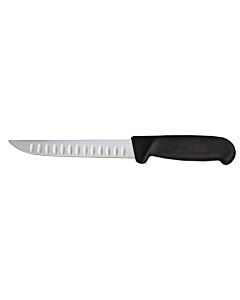 Omcan 6" Straight Boning Knife, Granton Edge, Black, Greban