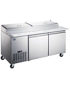 Zanduco 71" Stainless Steel 2-Doors Refrigerated Pizza Prep Table with 481L Capacity - 110V, 0.2HP