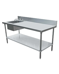 Zanduco 30" x 60" Stainless Steel Table with Left Sink, Galvanized Undershelf, and 6" Backsplash and Faucet - CA