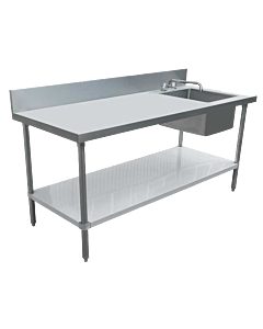 Zanduco 30" x 60" Stainless Steel Table with Right Sink, Galvanized Undershelf, and 6" Backsplash and Faucet - CA