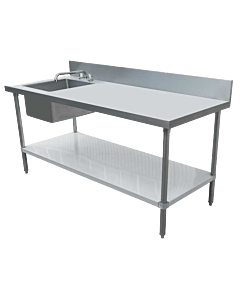 Zanduco 30" x 72" Stainless Steel Table with Left Sink, Galvanized Undershelf, and 6" Backsplash and Faucet - CA