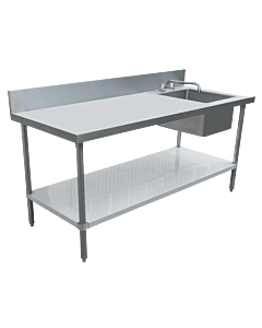 Zanduco 30" x 72" Stainless Steel Table with Right Sink, Galvanized Undershelf, and 6" Backsplash and Faucet - CA