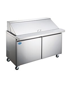Zanduco 60" Mega Refrigerated Prep Table With 2 Doors and 16.56 cu.ft. Capacity - 115V, 1/4 HP