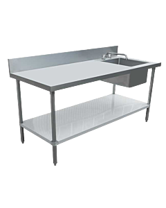 Zanduco 30" x 60" All Stainless Steel Table with Right Sink and 6" Backsplash with Faucet