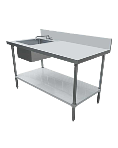 Zanduco 30" x 72" All Stainless Steel Table with Left Sink and 6" Backsplash with Faucet - CA