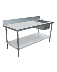 Zanduco 30" x 72" All Stainless Steel Table with Right Sink and 6" Backsplash with Faucet - CA