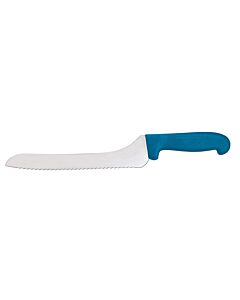 Omcan 9" Slicer Off-Set Serrated Blade Knife with Blue Polypropylene Handle - USA