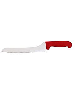 Omcan 9" Slicer Off-Set Serreated Blade Knife with Red Polypropylene Handle - USA