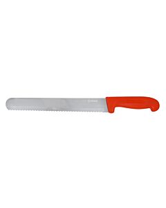 Omcan 10" Slicer Straight Serrated Knife with Red Polypropylene Handle - USA