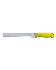 Omcan 10" Slicer Straight Serrated Knife with Yellow Polypropylene Handle - USA