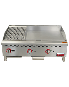 Omcan 36" Countertop Natural Gas Combination Charbroiler and Griddle Combo - 95,000 BTU