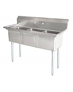 Zanduco 59" 18-Gauge Three Compartment Stainless Steel Sink with 3.5" Center Drain and No Drain Board - 18" x 21" x 14" Bowls - USA