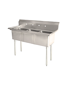 Zanduco 77" 18-Gauge Three Compartment Stainless Steel Sink with 3.5" Center Drain and No Drain Board - 24" x 24" x 14" Bowls - USA