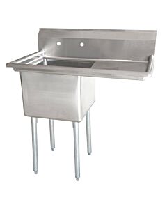 Zanduco 38.5" 18-Gauge One Compartment Stainless Steel Sink with 3.5" Center Drain and Right Drain Board - 18" x 18" x 11" Bowl - CA