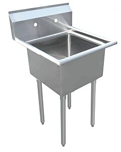 Zanduco 25" 18-Gauge One Compartment Stainless Steel Sink with No Drain Board - 20" x 20" x 12" Bowl