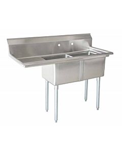 Zanduco 56.5" 18-Gauge Two Compartment Stainless Steel with 3.5" Center Drain and Left Drain Board - 18" x 18" x 11" Bowls - CA