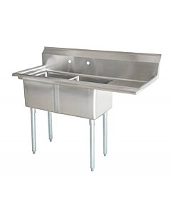 Zanduco 56.5" 18-Gauge Two Compartment Stainless Steel with 3.5" Center Drain and Right Drain Board - 18" x 18" x 11" Bowls - CA