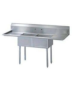 Zanduco 72" 18-Gauge Two Compartment Stainless Steel Sink with 3.5" Center Drain and Two Drain Boards - 18" x 18" x 11" Bowls - CA